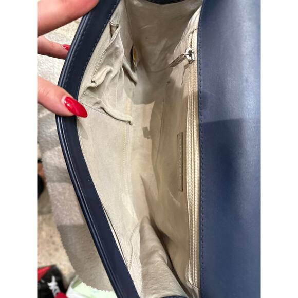 Chanel Boy Bag Medium Perforated Navy Blue Calfskin Leather with Silver Hardware - Picture 3 of 8